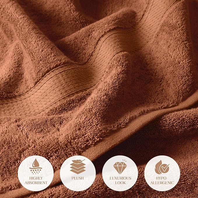 SUPERIOR Egyptian Cotton Ultra Plush & Absorbent, 10 Piece Set, Rust | Quick Dry - Image 4