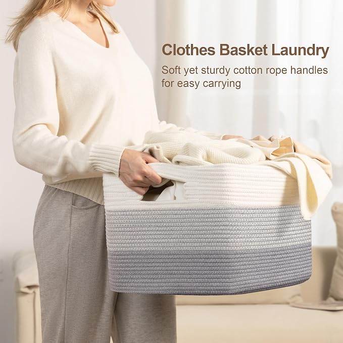 60L Woven Laundry Basket Hamper - Image 3