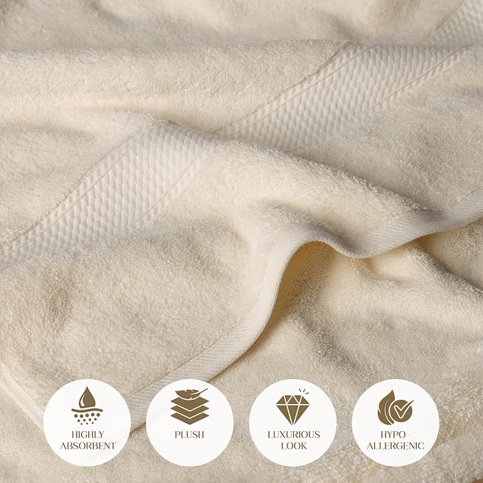 SUPERIOR Egyptian Cotton Ultra Plush & Absorbent, 6 Piece Set, Cream | Quick Dry - Image 6