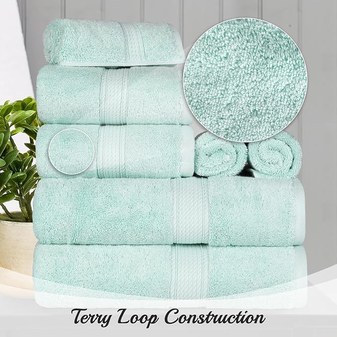 Superior Egyptian Cotton Plush & Absorbent, Face Towel Set of 6, Sea Foam | - Image 3