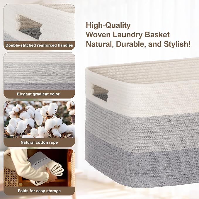 86L Large Woven Laundry Basket Hamper - Image 5