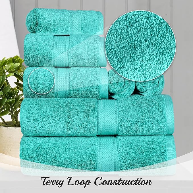 Superior Egyptian Cotton 800 GSM Plush & Absorbent, 9 Piece Set, Turquoise | - Image 3