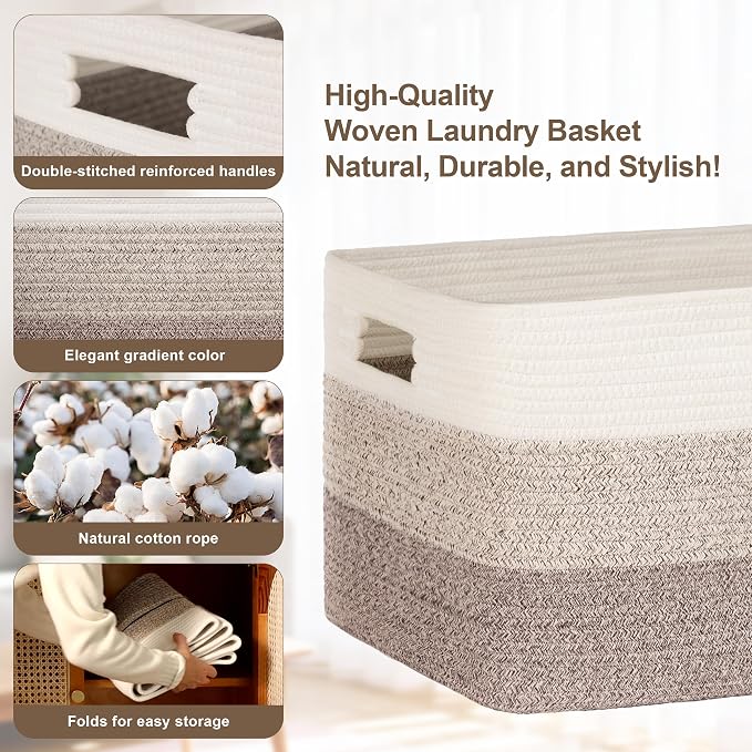 45L Small Woven Laundry Basket Hamper - Image 5