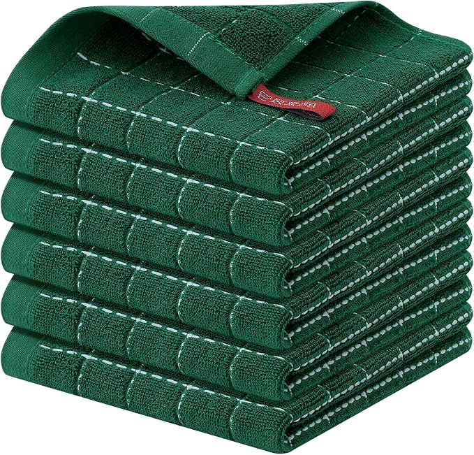 Homaxy 100% Cotton Terry Kitchen Dish Cloths, 6 Pack, Dark Green by Homaxy