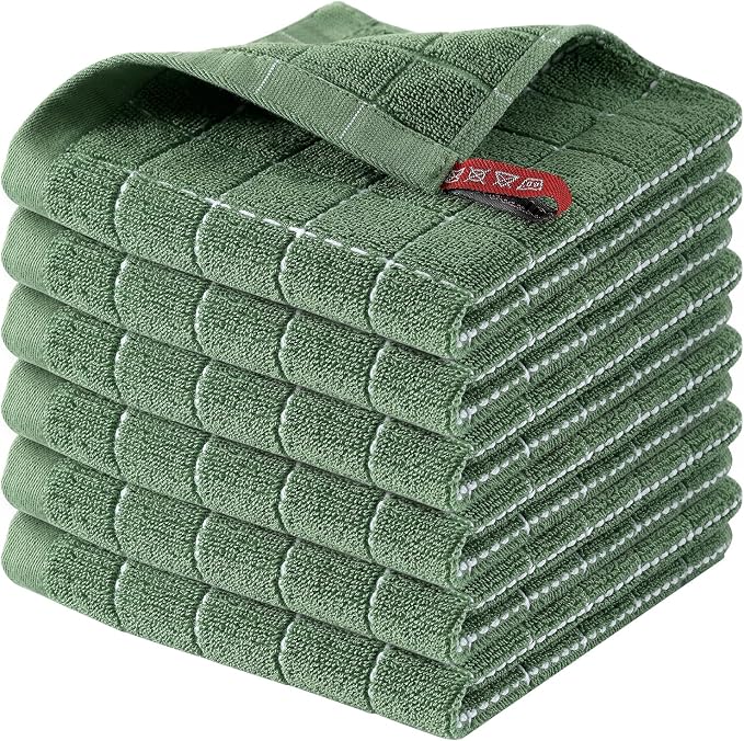 Homaxy 100% Cotton Terry Kitchen Dish Cloths, 6 Pack, Grass Green by Homaxy