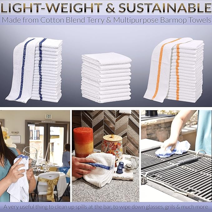GOLD TEXTILES 120 PC New Cotton Blend White Restaurant Bar Mops Kitchen Towels - Image 3