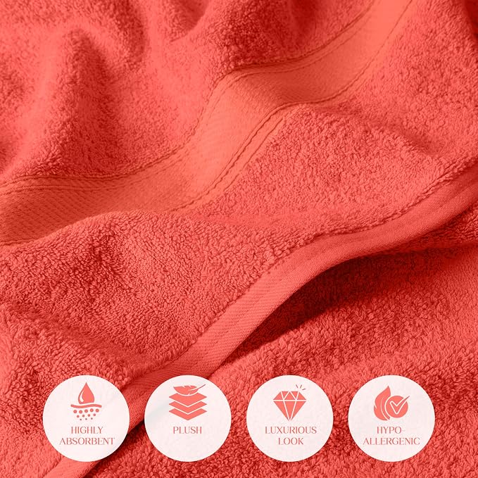 SUPERIOR Egyptian Cotton Ultra Plush & Absorbent, 6 Piece Set, Coral | Quick Dry - Image 6