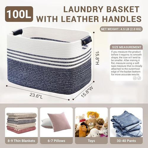 100L Woven Laundry Basket Hamper - Image 2