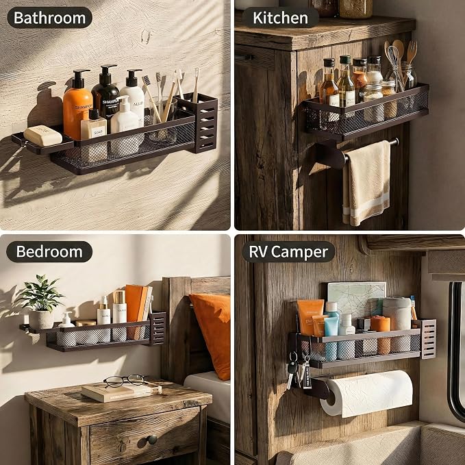 PUSDON 5-in-1 Wide Wall Mount Wrapped Mesh Kitchen Organizer & Shower Caddy Kit - Image 7