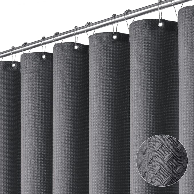 Dynamene Long Waffle Shower Curtain 256GSM Heavy Fabric 72x80 Charcoal Grey by Dynamene