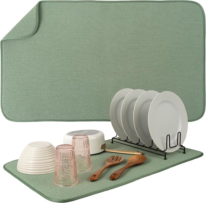 S&T INC. Dish Drying Mat, Sage Green | Absorbent Microfiber, XXL Kitchen by STINC