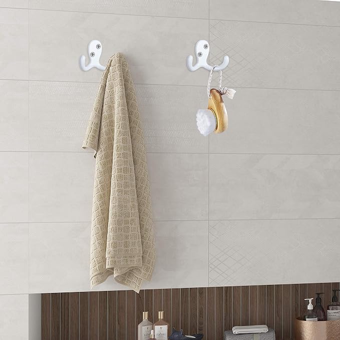 IBosins 28 Pack White Double Prong Coat Hooks Wall Mounted - Image 6