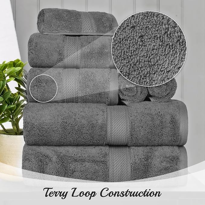 Superior Egyptian Cotton Plush & Absorbent, Face Towel Set of 6, Charcoal | - Image 6
