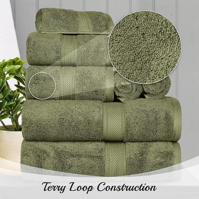 Superior Egyptian Cotton 800 GSM Plush Absorbent, 9 Piece Set, Forest Green | - Image 7