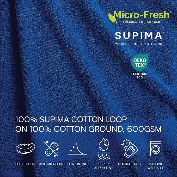 Lacoste Heritage 100% Supima Cotton Bath Towel 30" x 54", Surf Blue | Highly - Image 4