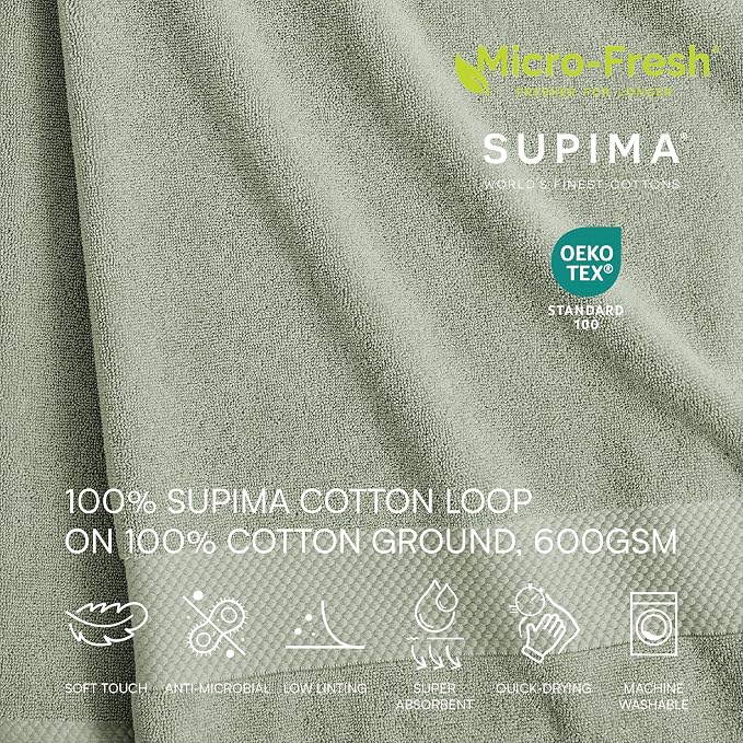 Lacoste Heritage 100% Supima Cotton Tub Mat 21" x 31", Aloe | Highly Absorbent - Image 3