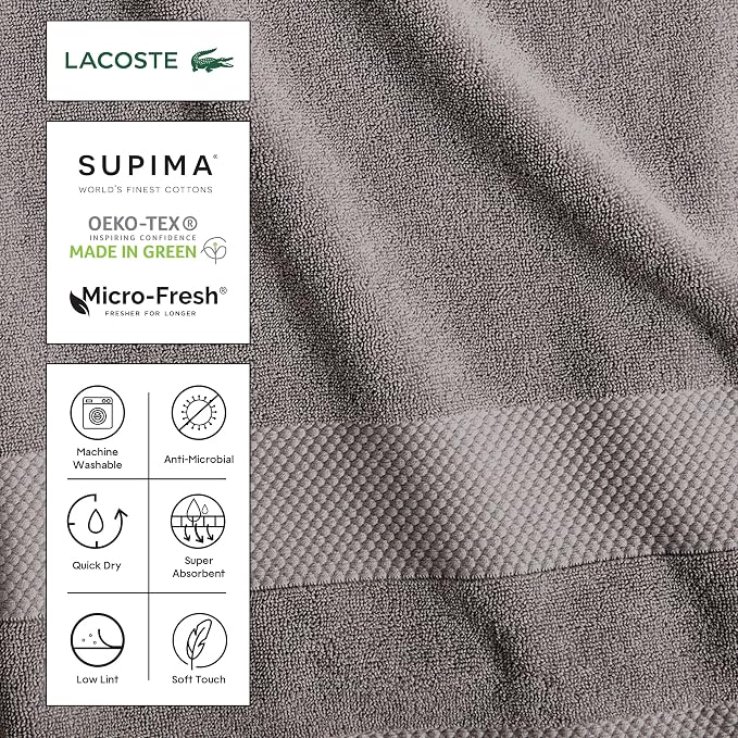 Lacoste Heritage 100% Supima Cotton Hand Towel 16" x 30", Magenta | Highly - Image 6