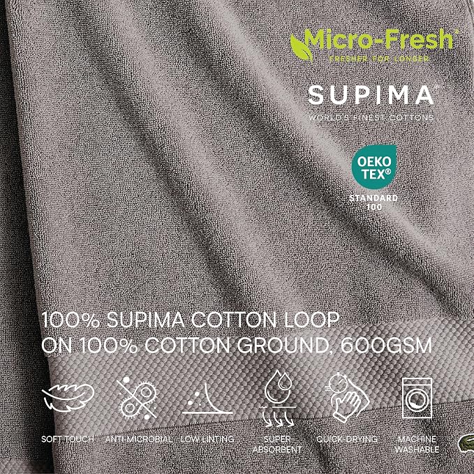 Lacoste Heritage 100% Supima Cotton Bath Sheet 35" x 70", Meteorite | Highly - Image 3