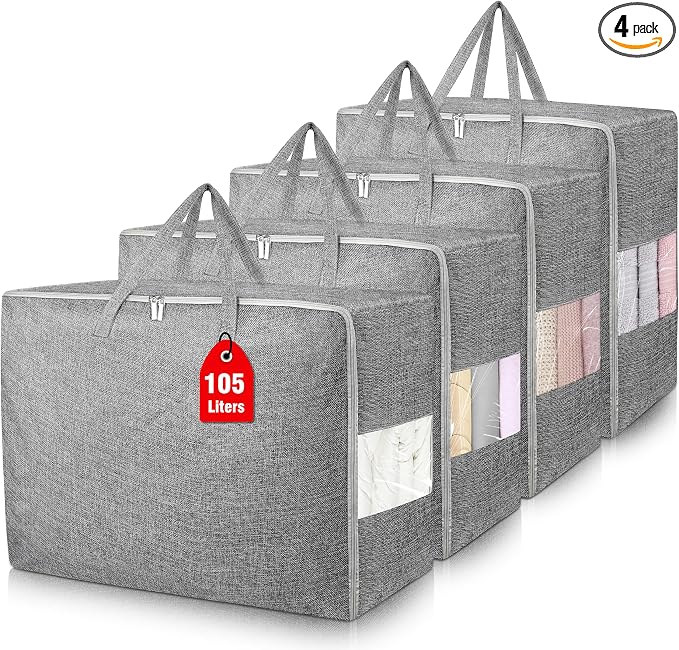 105L Extra Large Storage Bags, Folding Moving Comforter Blanket Storage Bags by Besslly
