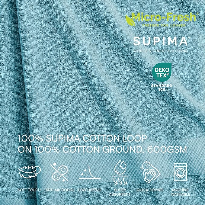 Lacoste Heritage Supima Cotton 6-Piece Towel Set, Celestial | Highly Absorbent - Image 3