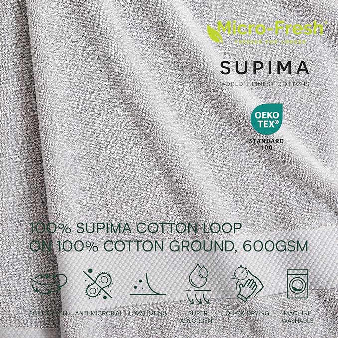 Lacoste Heritage Supima Cotton 6-Piece Towel Set, Micro Chip | Highly Absorbent - Image 3